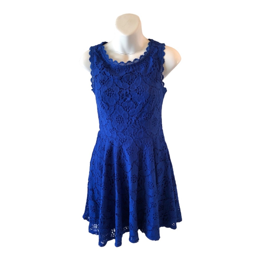 City Studios Juniors' Lace Fit and Flare Dress, royal blue lace size 1 juniors